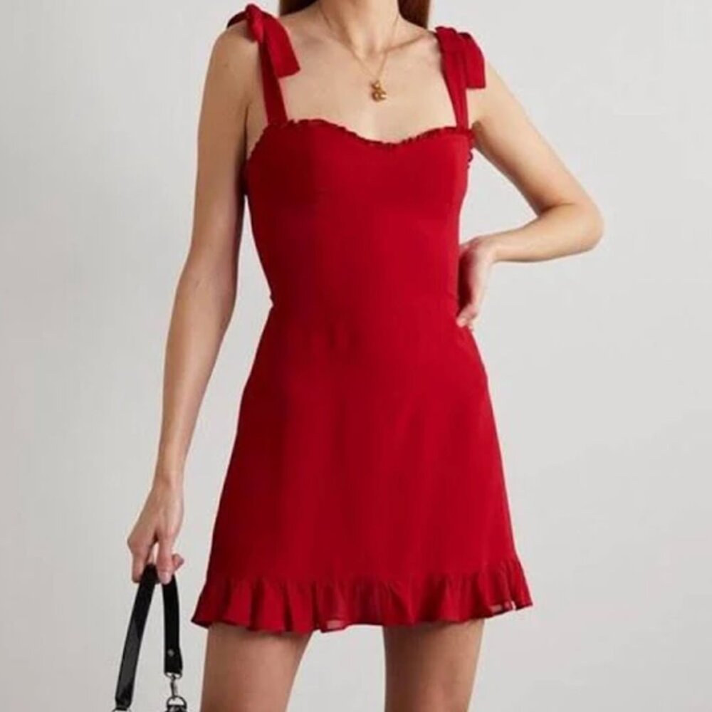 Reformation Red Christine Sleeveless Crepe Mini Dress